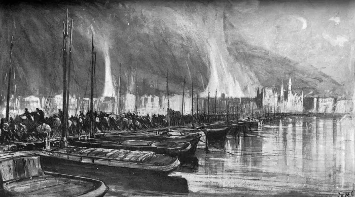 Framed Print : WW1 - The Exodus from Antwerp, Belgium over bridge of barges Framed Print : WW1 - The Exodus from Antwerp, Belgium over bridge of barges