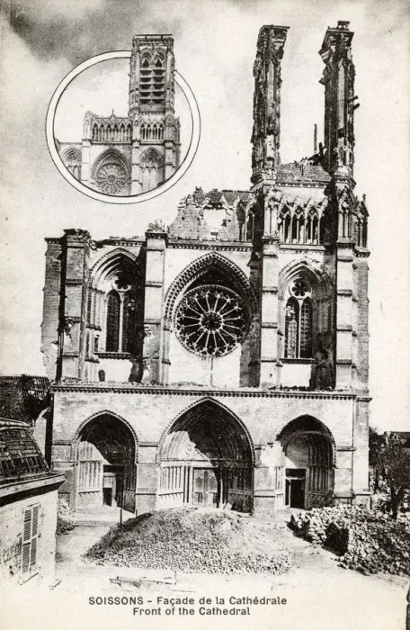 Framed Print : WW1 - France - Soissons - the damaged front of the Cathedral Framed Print : WW1 - France - Soissons - the damaged front of the Cathedral