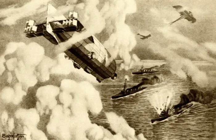 Framed Print : WW1 - German aircraft views the English Navy - North Sea Framed Print : WW1 - German aircraft views the English Navy - North Sea