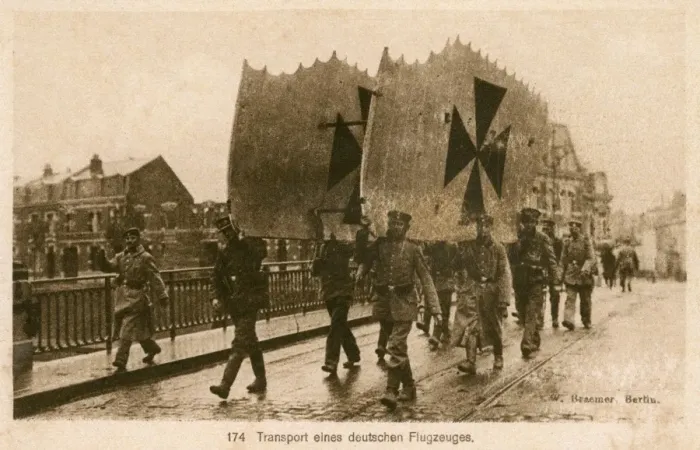 Framed Print : WW1 - German soldiers carry spare wing for Fokker Biplane Framed Print : WW1 - German soldiers carry spare wing for Fokker Biplane
