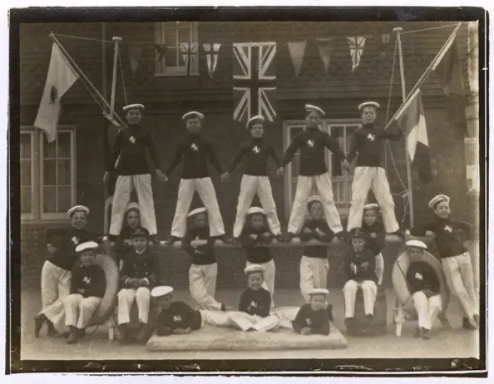 Framed Print : WW1 - Group of British Sea Scouts - with flags of the Allies Framed Print : WW1 - Group of British Sea Scouts - with flags of the Allies