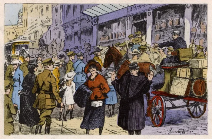 Framed Print : WW1 - Heavy traffic - Rouen street - Confectioners Shop Framed Print : WW1 - Heavy traffic - Rouen street - Confectioners Shop