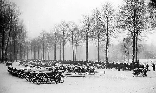 WW1 - Horse transport parked in the snow