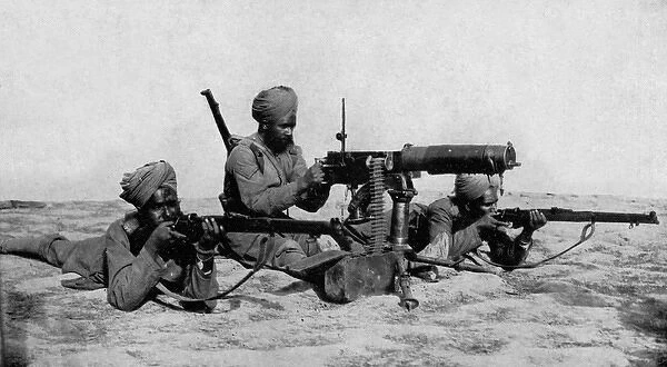 WW1 - Indian maxim section awaiting the enemy, Suez Canal