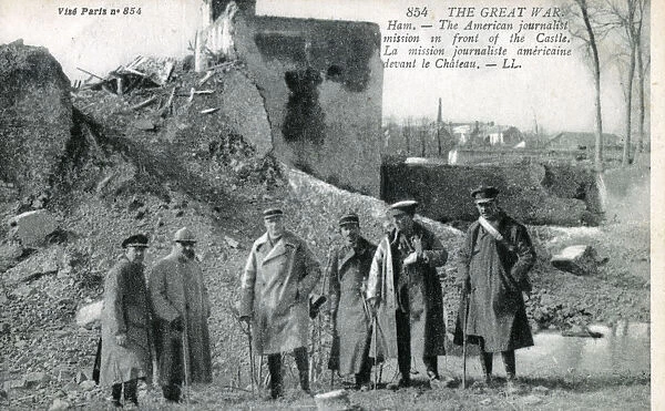 WW1 - US Journalists in front of Ruined Castle of Ham, Somme