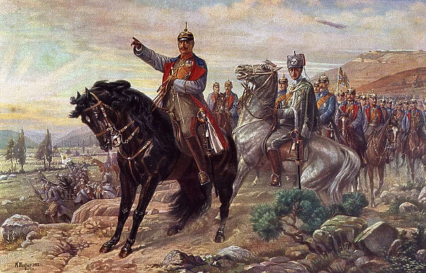 WW1 - Kaiser Wilhelm II on horseback taking charge of Army