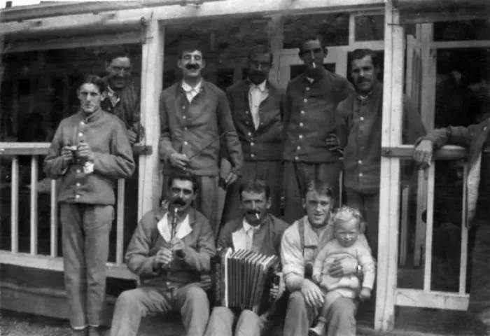 Framed Print : WW1 - KBH soldiers with musical instruments and child Framed Print : WW1 - KBH soldiers with musical instruments and child