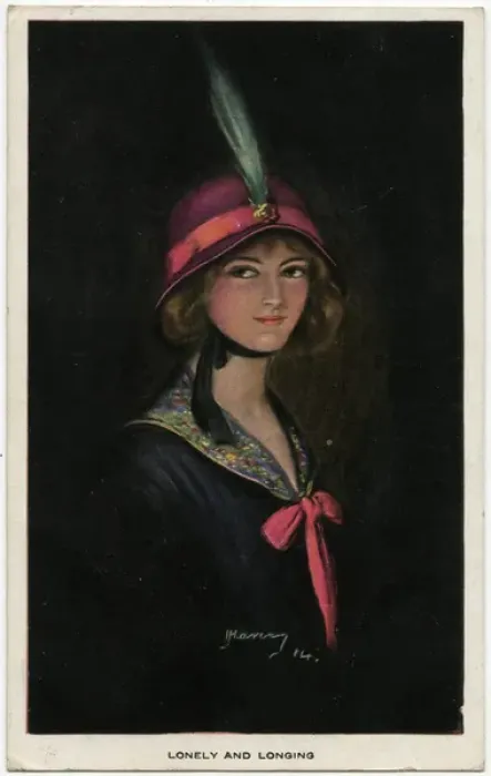 Framed Print : WW1 - Lonely and Longing - Smart girl in pretty pink bonnet Framed Print : WW1 - Lonely and Longing - Smart girl in pretty pink bonnet
