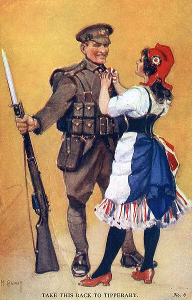 WW1 - Marianne pins a rosette onto a British Tommy