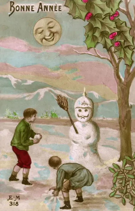 Framed Print : WW1 - New Years Card - The kaiser as a miserable snowman Framed Print : WW1 - New Years Card - The kaiser as a miserable snowman