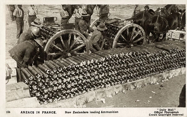 WW1 - New Zealand Anzac Troops loading ammunition, France