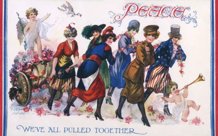 Framed Print : WW1 - Peace - We ve All Pulled Together. Date: circa 1918 Framed Print : WW1 - Peace - We ve All Pulled Together. Date: circa 1918