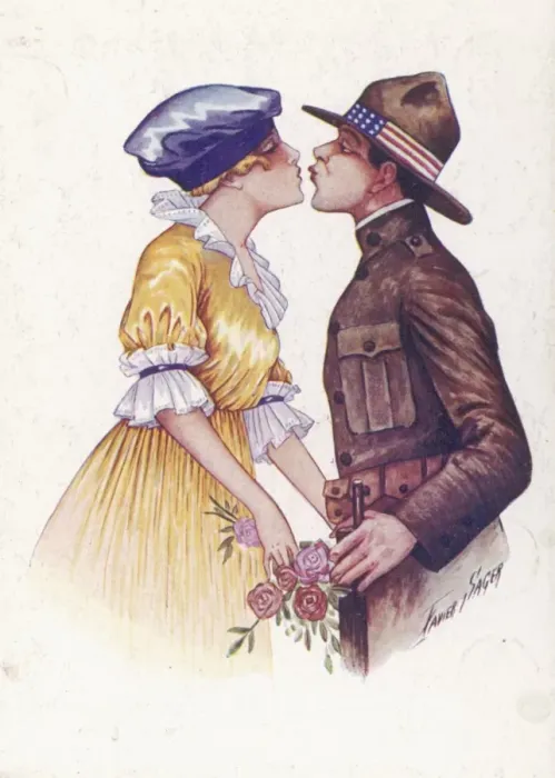 Framed Print : Ww1 Postcard Kissing Framed Print : Ww1 Postcard Kissing