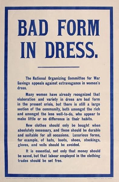 WW1 poster, Bad Form in Dress
