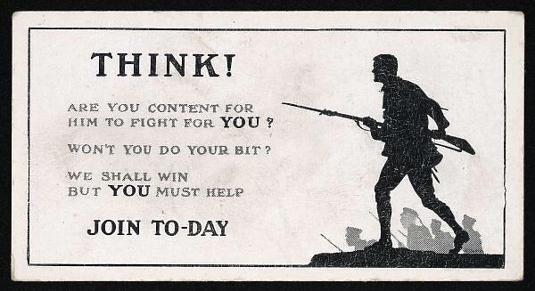 Ww1 / Poster / Cig Card. Think ! Are you content for him to fight for you?
