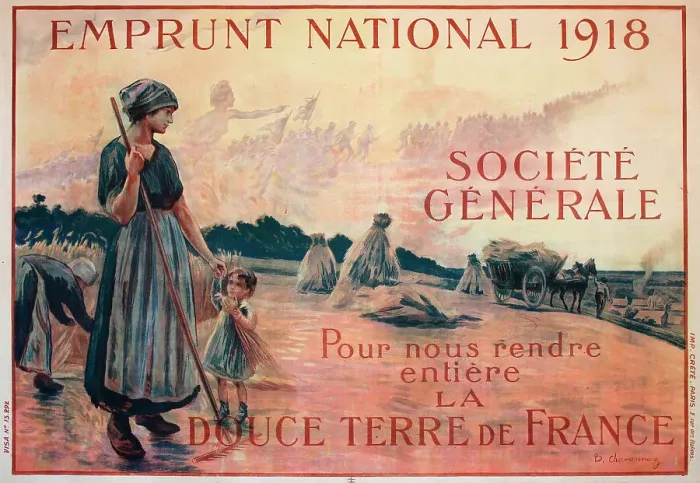 Framed Print : WW1 poster, Emprunt National 1918, Societe Generale, pour nous rendre entiere la douce terre de France (National War Loan 1918 to return to us all the sweet land of France). Date: 1918 Framed Print : WW1 poster, Emprunt National 1918, Societe Generale, pour nous rendre entiere la douce terre de France (National War Loan 1918 to return to us all the sweet land of France). Date: 1918