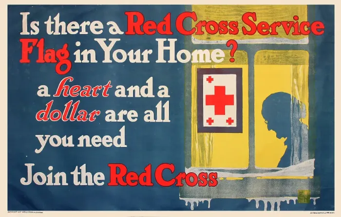 Framed Print : WW1 poster, Is there a Red Cross Service Flag in your home? A heart and a dollar are all you need. Join the Red Cross. Date: 1917