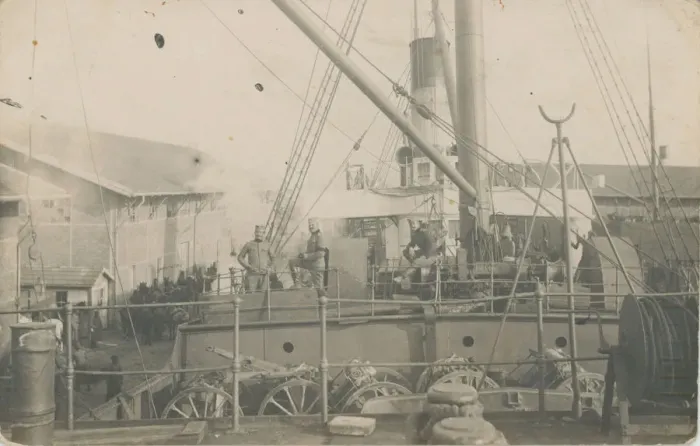 Framed Print : WW1 Preparations - German Warship at Dock Framed Print : WW1 Preparations - German Warship at Dock