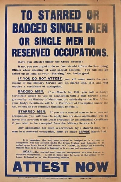 WW1 recruitment poster, Attest Now