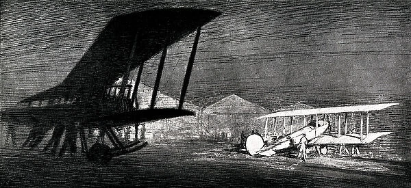 WW1 - A scene at night on a British airfield