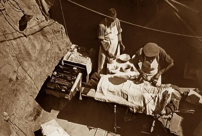 Framed Print : WW1 Surgeon at work in a field hospital