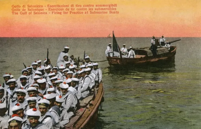 Framed Print : WW1 - Thessaloniki, Greece - Practising firing at submarines Framed Print : WW1 - Thessaloniki, Greece - Practising firing at submarines
