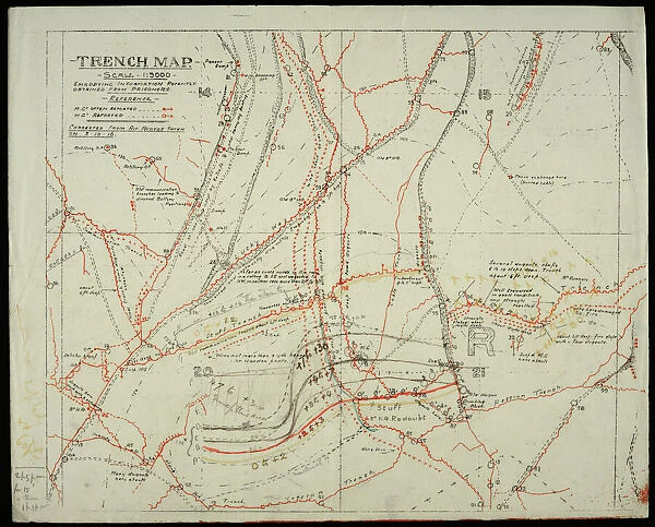 WW1 - Trench map from a soldiers war diary showing the Somme Battlefield with