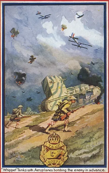 Framed Print : WW1 - Whippet Tanks with air support - Western Front Framed Print : WW1 - Whippet Tanks with air support - Western Front