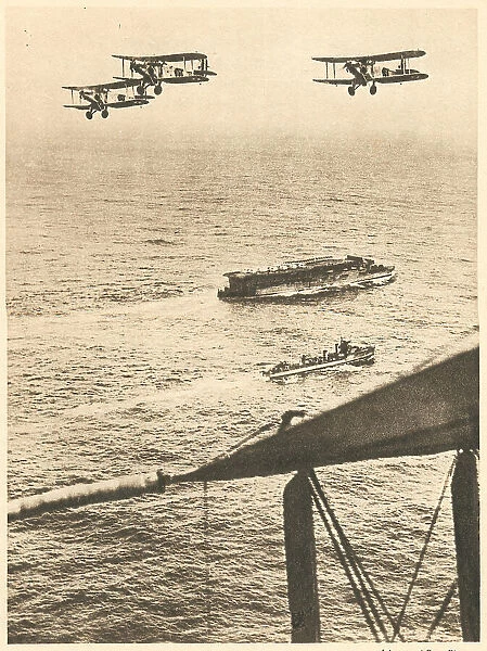 WW2 - Biplanes Flying Over Aircraft Carrier
