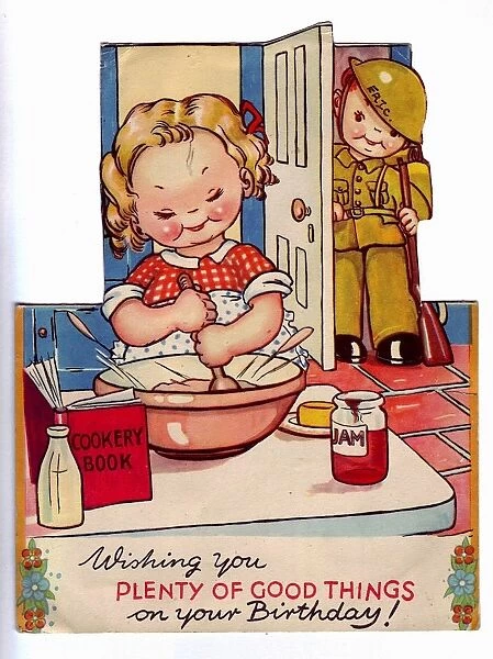 WW2 birthday card, baking a cake