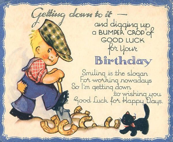 WW2 Birthday Card, Digging Up Good Luck!