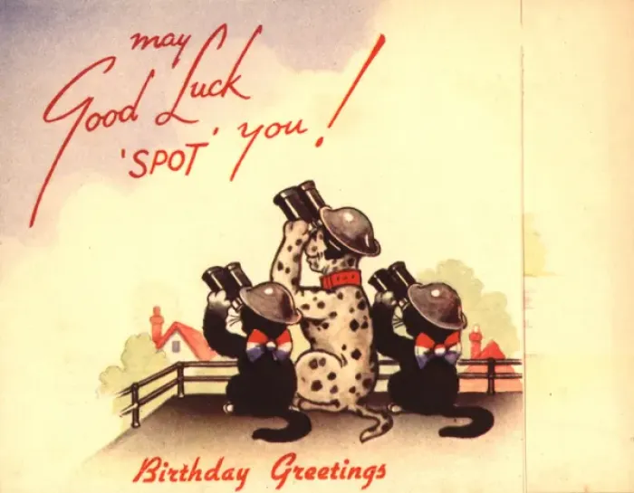 Framed Print : WW2 birthday card, dog and cats Framed Print : WW2 birthday card, dog and cats
