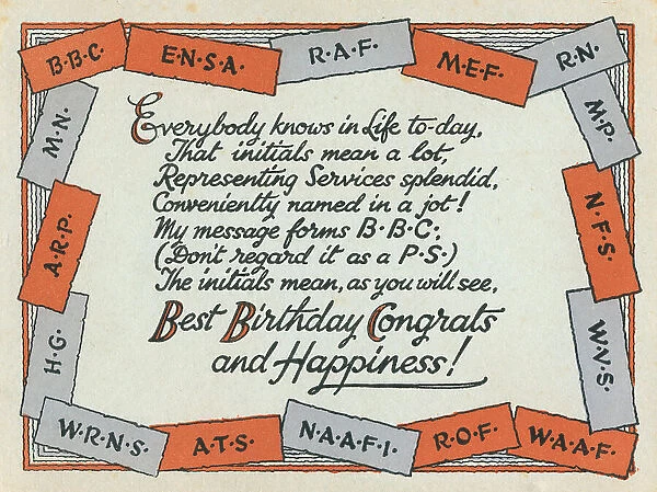 WW2 Birthday Card, Initials