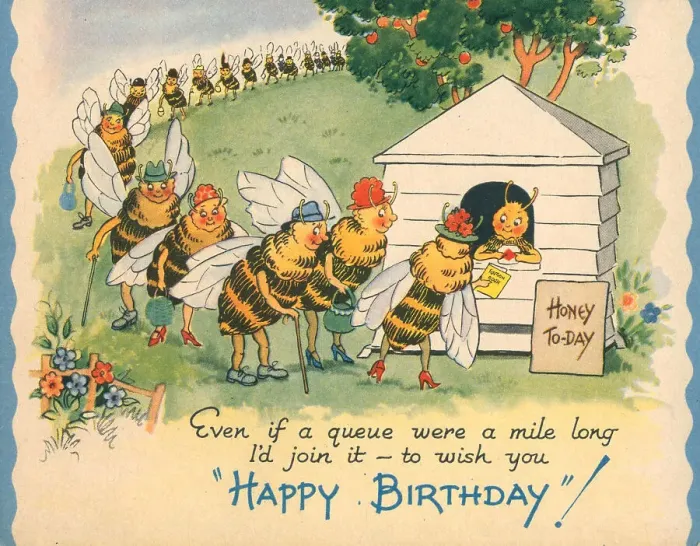 Framed Print : WW2 Birthday Card, Queue Of Bees Framed Print : WW2 Birthday Card, Queue Of Bees
