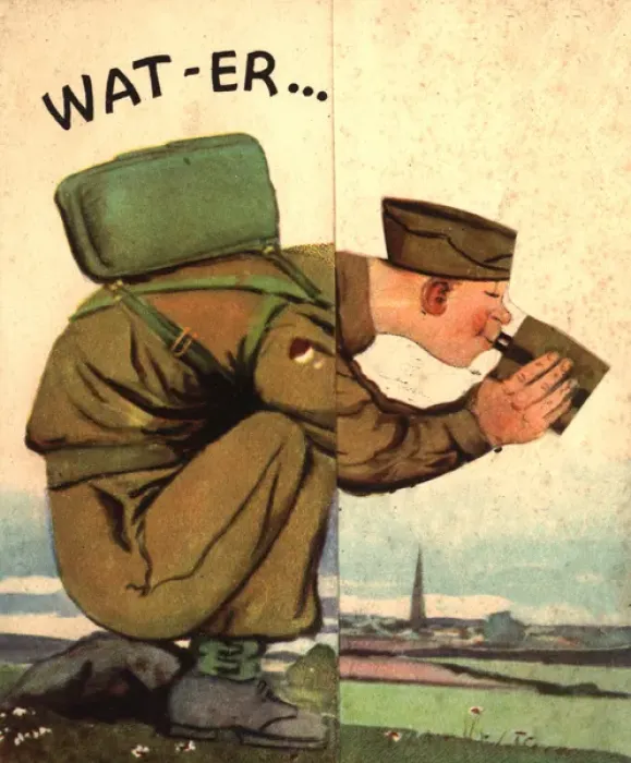 Framed Print : WW2 birthday card, soldier drinking water Framed Print : WW2 birthday card, soldier drinking water