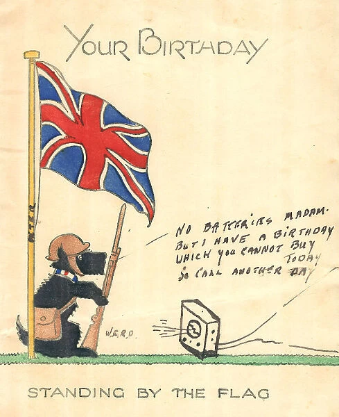 WW2 Birthday Card, Standing By The Flag