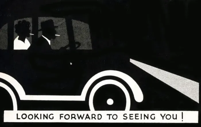 Framed Print : WW2 - Black-out - Couple driving, with only their dipped headlight beams. Date: circa 1941