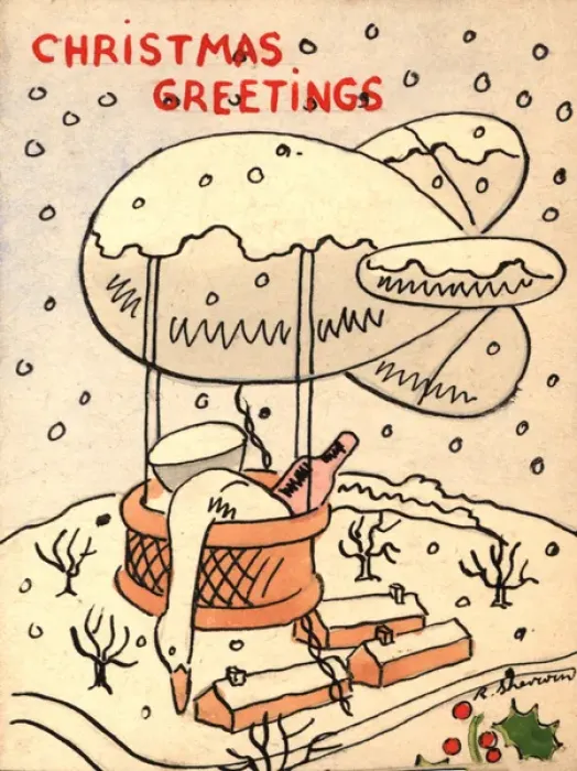 Framed Print : WW2 Christmas card, barrage balloon Framed Print : WW2 Christmas card, barrage balloon