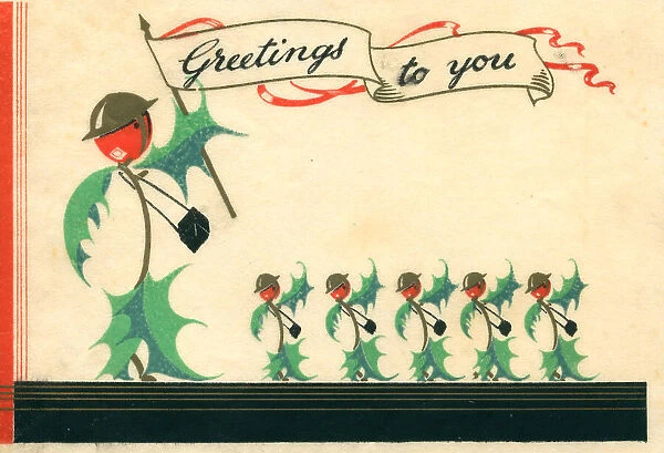WW2 Christmas Card, Holly Soldiers