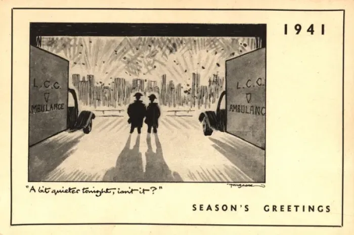 Framed Print : WW2 Christmas card, LCC Ambulance service
