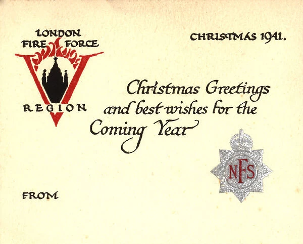 WW2 Christmas card, London Fire Force
