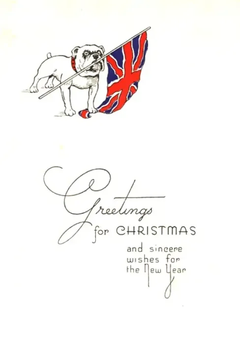 Framed Print : WW2 Christmas card, patriotic bulldog Framed Print : WW2 Christmas card, patriotic bulldog