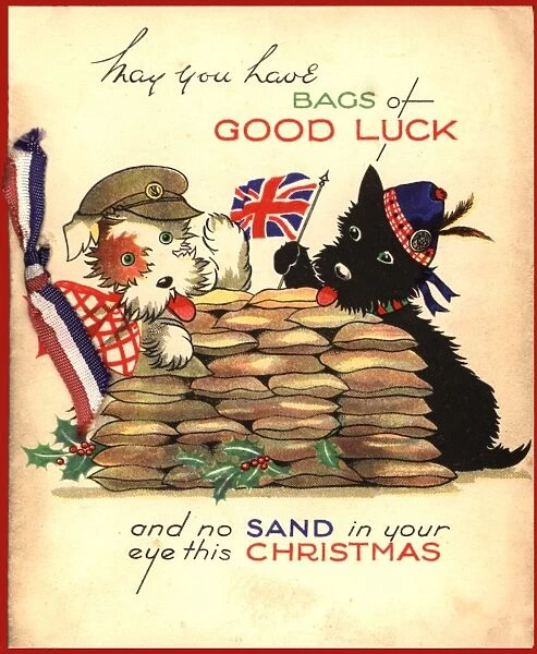 WW2 Christmas card, patriotic dogs