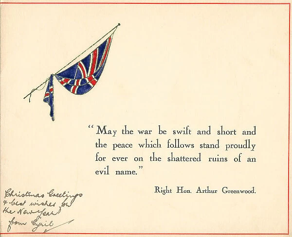 WW2 Christmas Card, Union Jack
