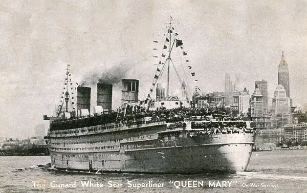 WW2 - Cunard Liner Queen Mary on War Service, New York, USA