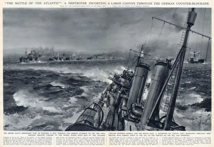 Framed Print : WW2 - Destroyer escorting large convoy - Atlantic Framed Print : WW2 - Destroyer escorting large convoy - Atlantic