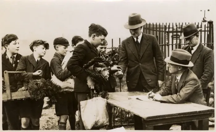 Framed Print : WW2 - English schoolboys buy vegetables from school garden Framed Print : WW2 - English schoolboys buy vegetables from school garden
