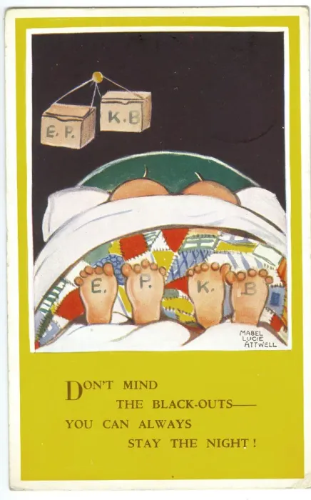 Framed Print : WW2 era - Comic Postcard - Don t mind the black-outs Framed Print : WW2 era - Comic Postcard - Don t mind the black-outs