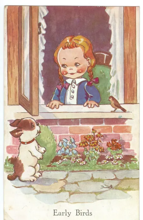 Framed Print : WW2 era - Comic Postcard - Early Birds Framed Print : WW2 era - Comic Postcard - Early Birds