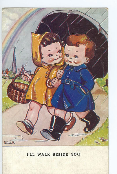 WW2 era - Comic Postcard - I ll walk beside you
